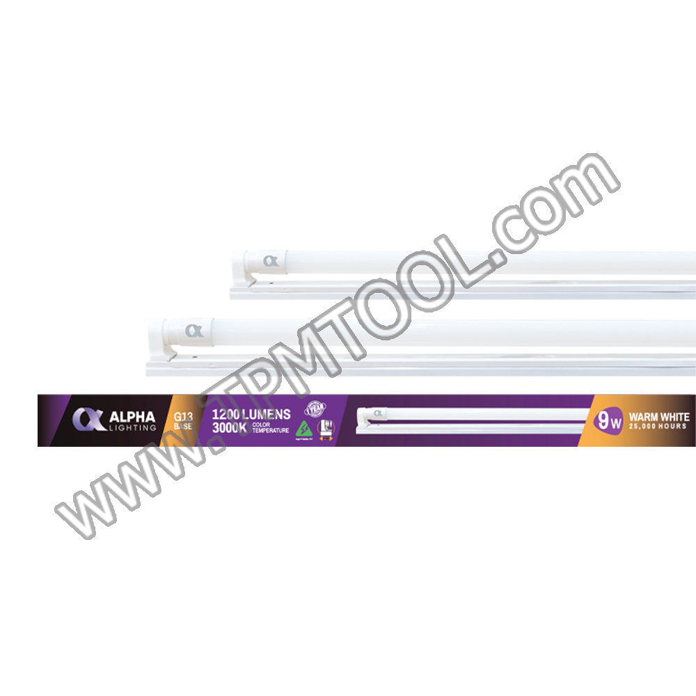 ALPHA-ALPA04DSB-09 ชุดเซ๊ตหลอด T8 Daylight ขาสปริง 9W