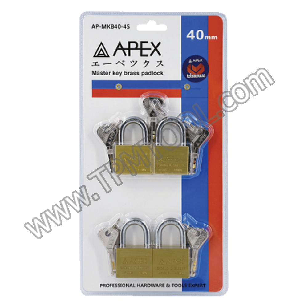 APEX-APXD09-MKB40-4S กุญแจคล้องทองเหลืองมาสเตอร์คีย์ 40mm 4ตัว