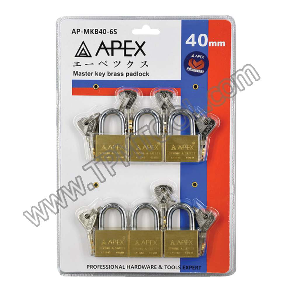 APEX-APXD09-MKB40-6S กุญแจคล้องทองเหลืองมาสเตอร์คีย์ 40mm 6ตัว