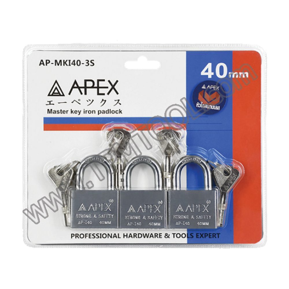 APEX-APXD10-MKI40-3S กุญแจคล้องเหล็กมาสเตอร์คีย์ 40mm 3ตัว