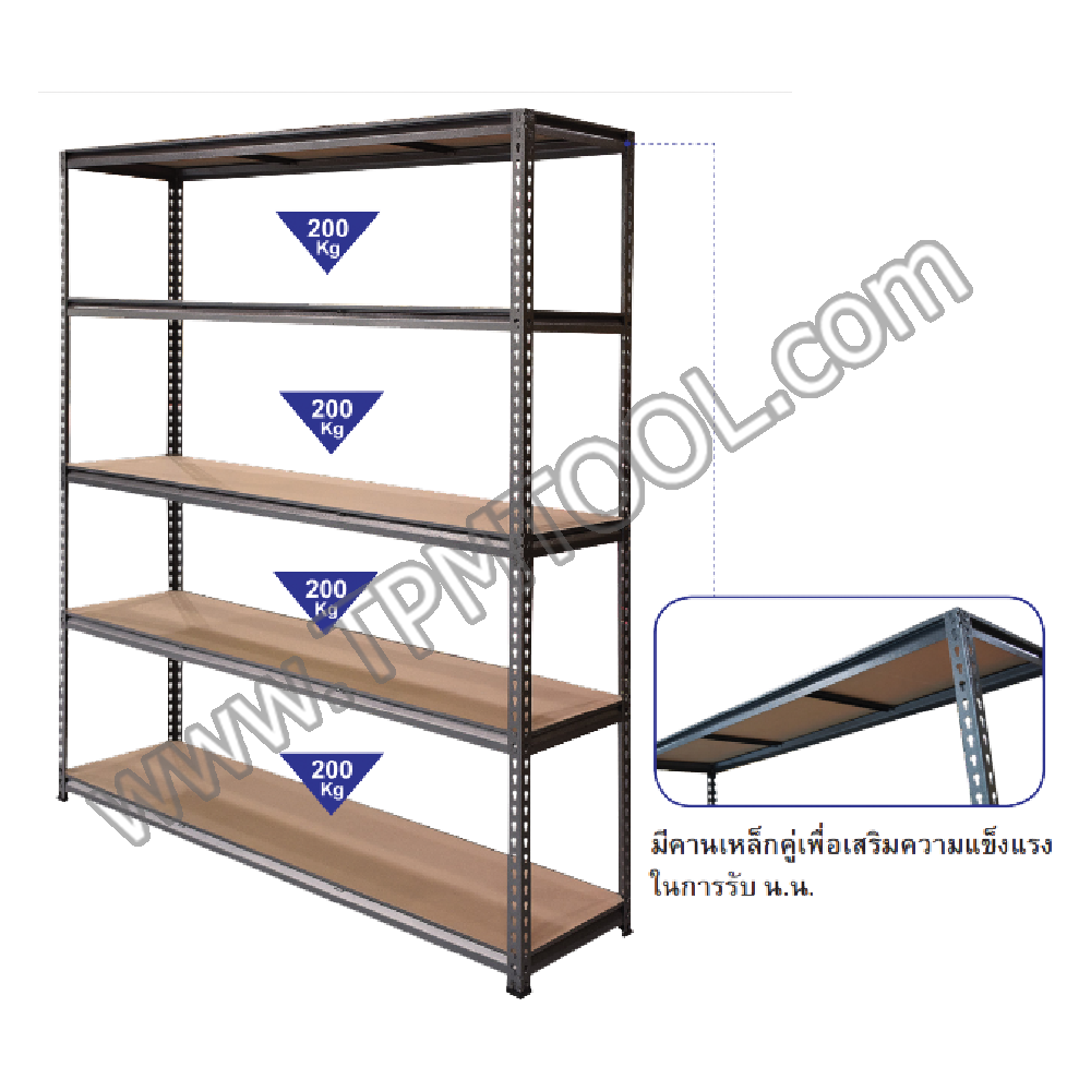 Conso-CNSH11-03 ชั้นเหล็กพื้นไม้ MDF 5 ชั้น 1830x1500x410mm