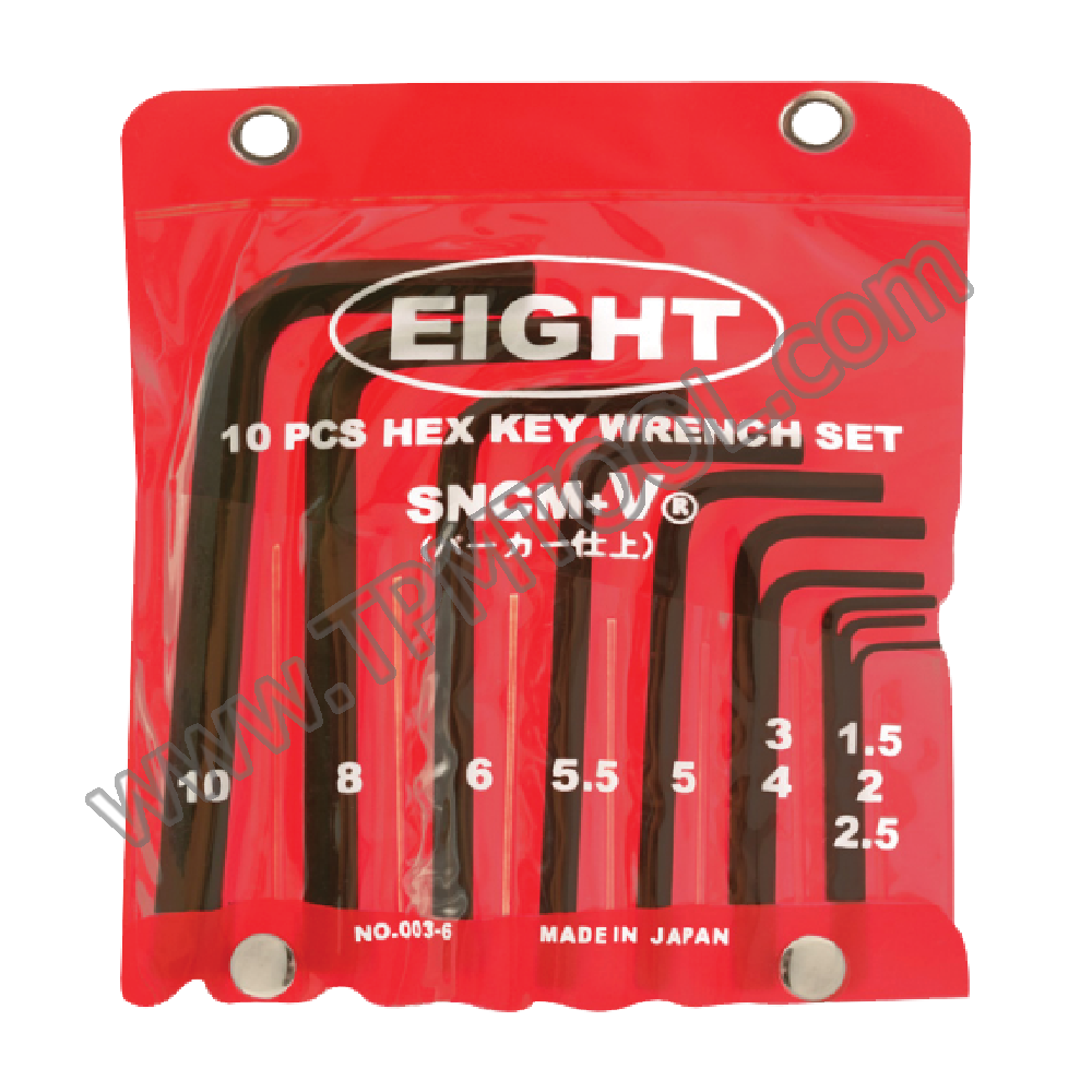 Eight-EGHA03-01 ประแจหกเหลี่ยม สั้น สีดำ แบบแผง 8 ชิ้น