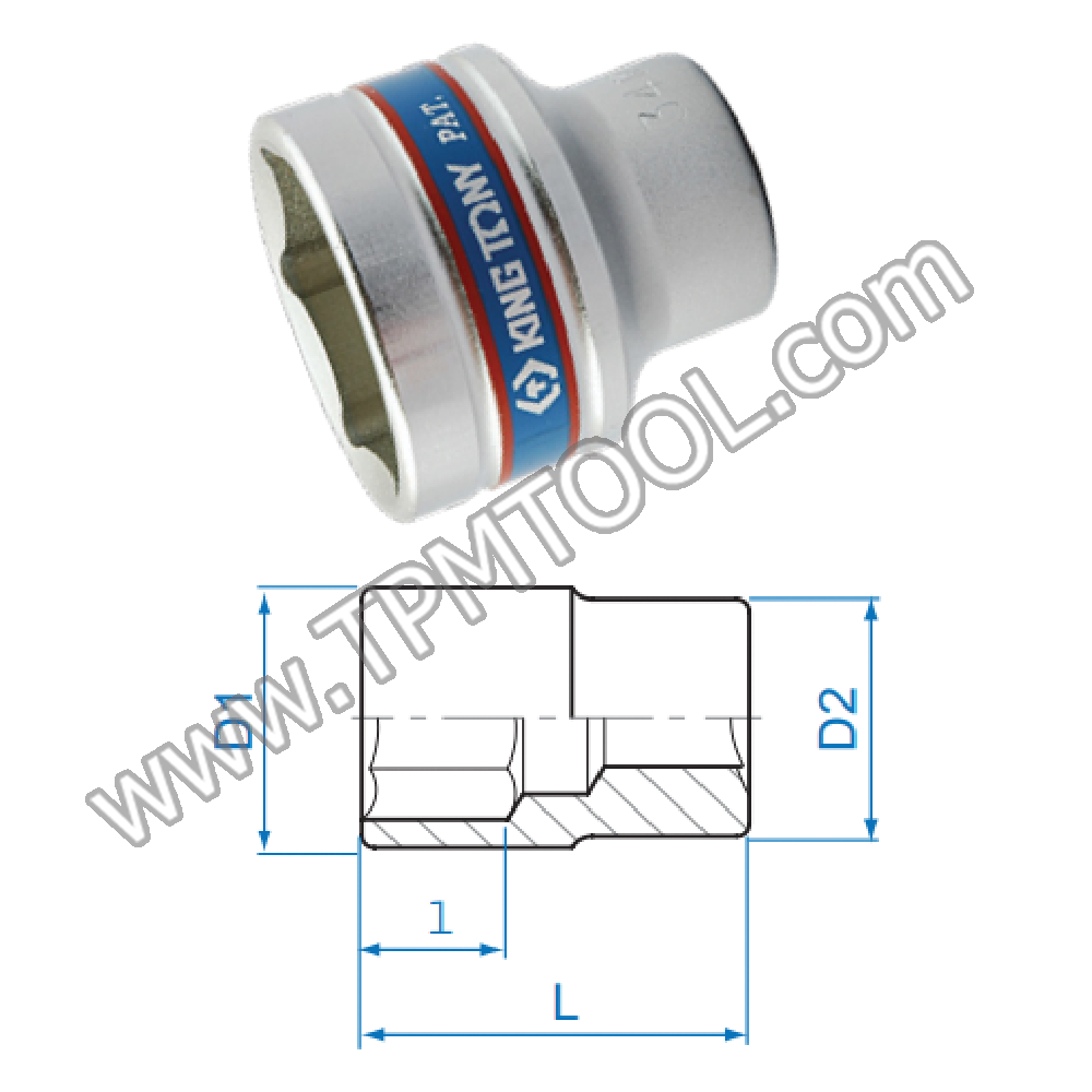 Kingtony-KGTA13-01 ลูกบ๊อก สั้น สีขาว รู 1/2” 6p 8mm