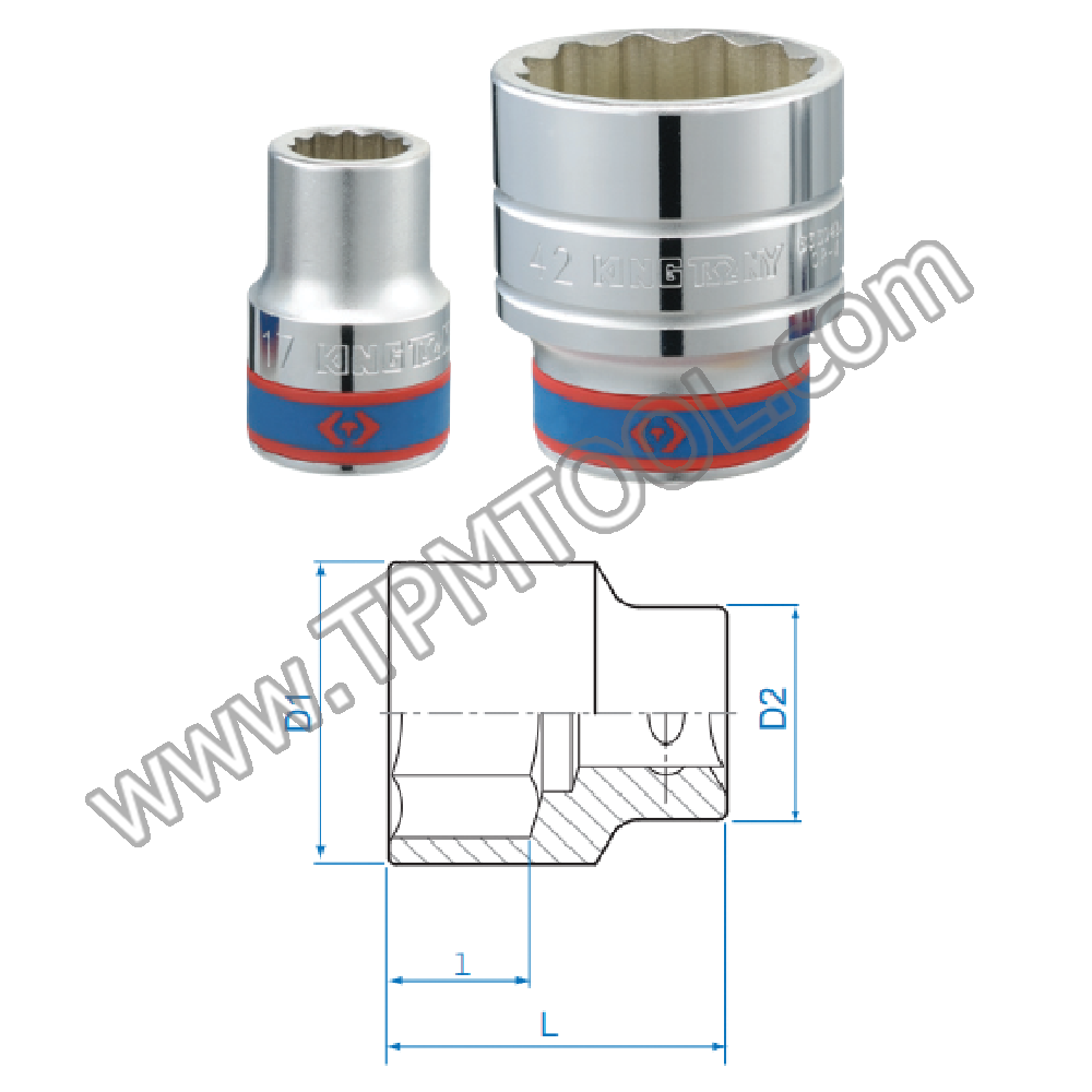 Kingtony-KGTA23-01 ลูกบ๊อก สั้น สีขาว รู 3/4” 12p 19mm