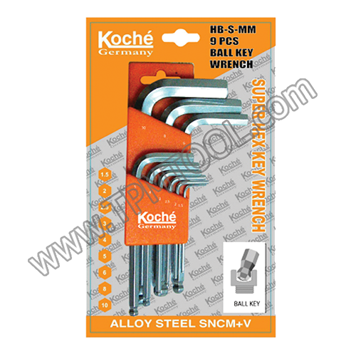 Koche-KOCLB/R9 กุญแจหกเหลี่ยม หัวบอลสั้น 9 ตัวชุด (มิล)